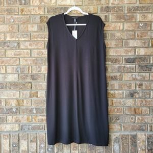 Eileen Fisher Women's Black Viscose Jersey Calf Length Dress Size Large NEW